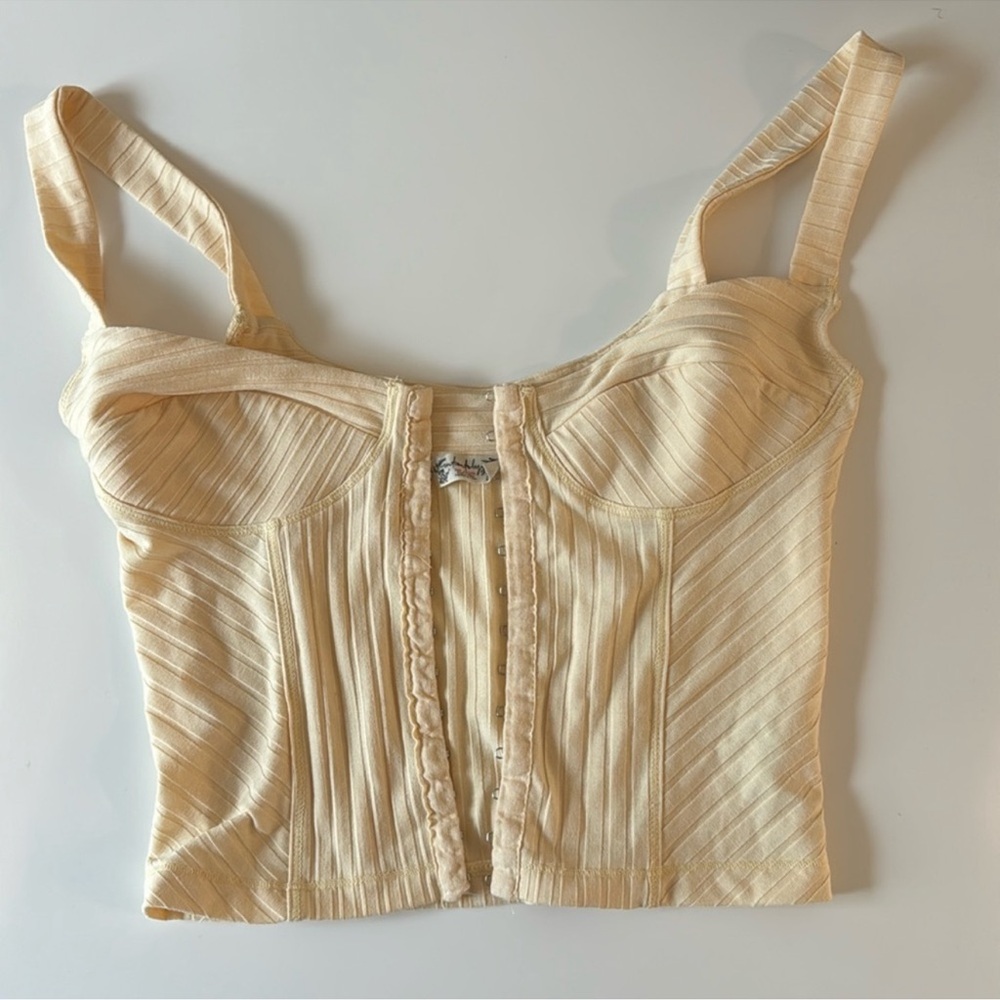 Free People Cream Ribbed Corset Top